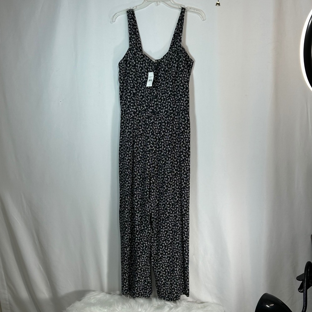 LOFT Black and White Floral Jumpsuit
